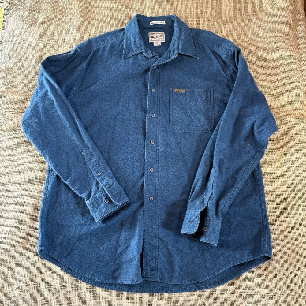 Vinatge Woolrich Men's Sportsman Chamois Blue Cotton Long Sleeve Size XL